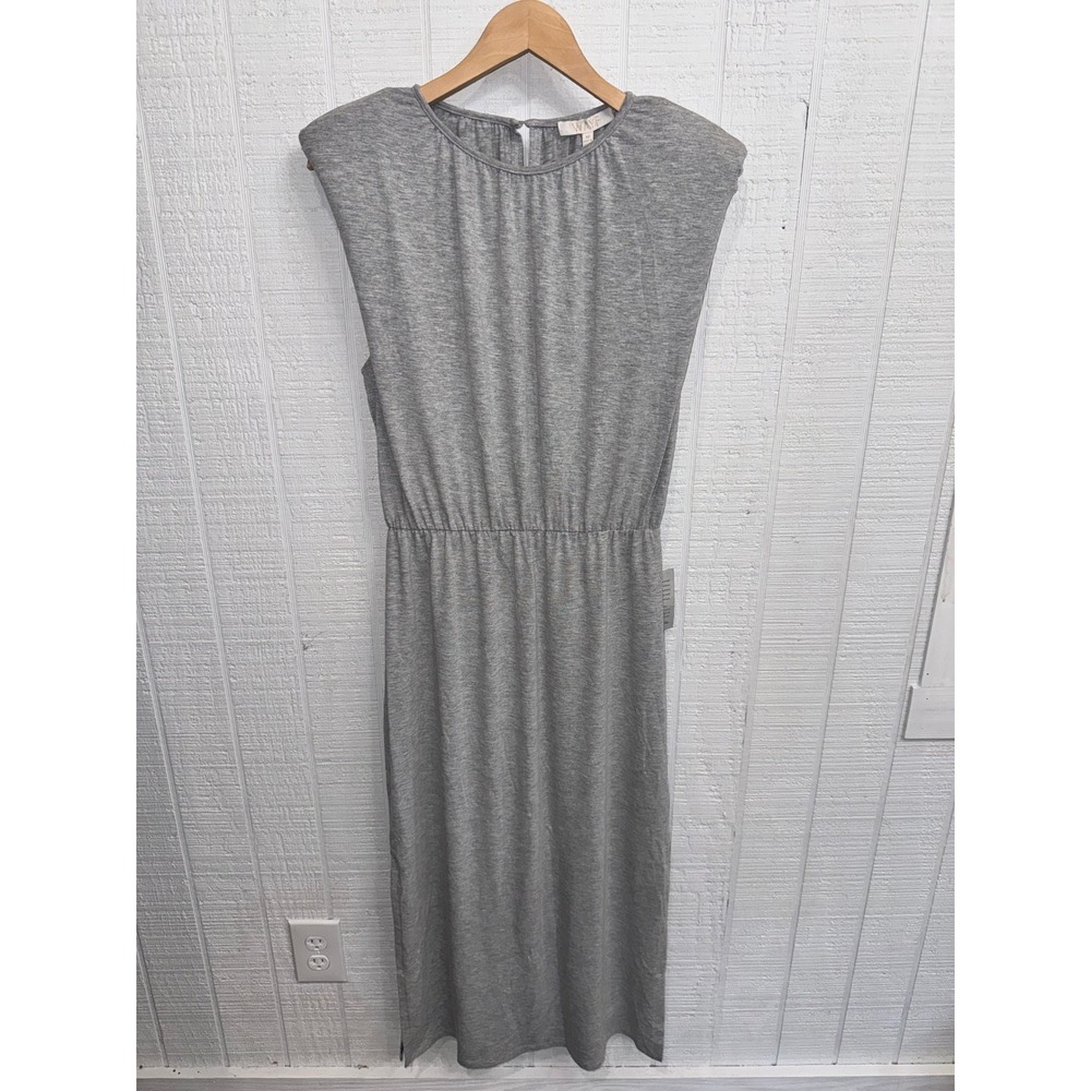 WAYF Midi Dress Women Grey Padded Shoulder Sleeveless Jersey NWT M